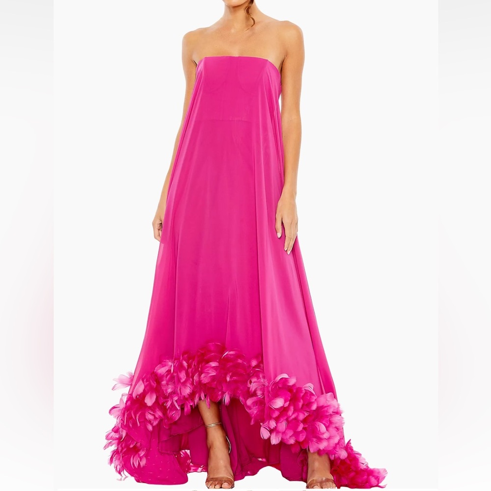 Mac Duggal Feather Chiffon Strapless Dress